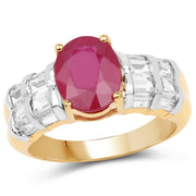 Bids.com 14K Yellow Gold Plated 4.72 Carat Glass Filled Ruby and White Topaz .925 Sterling Silver Ring Rings
