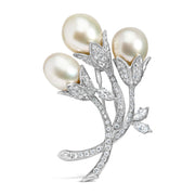 Bids.com 18K White Gold 2 1/5 Cttw Diamond and South Sea Pearl Floral Brooch Pin (G-H Color, VS1-VS2 Clarity) Accessories