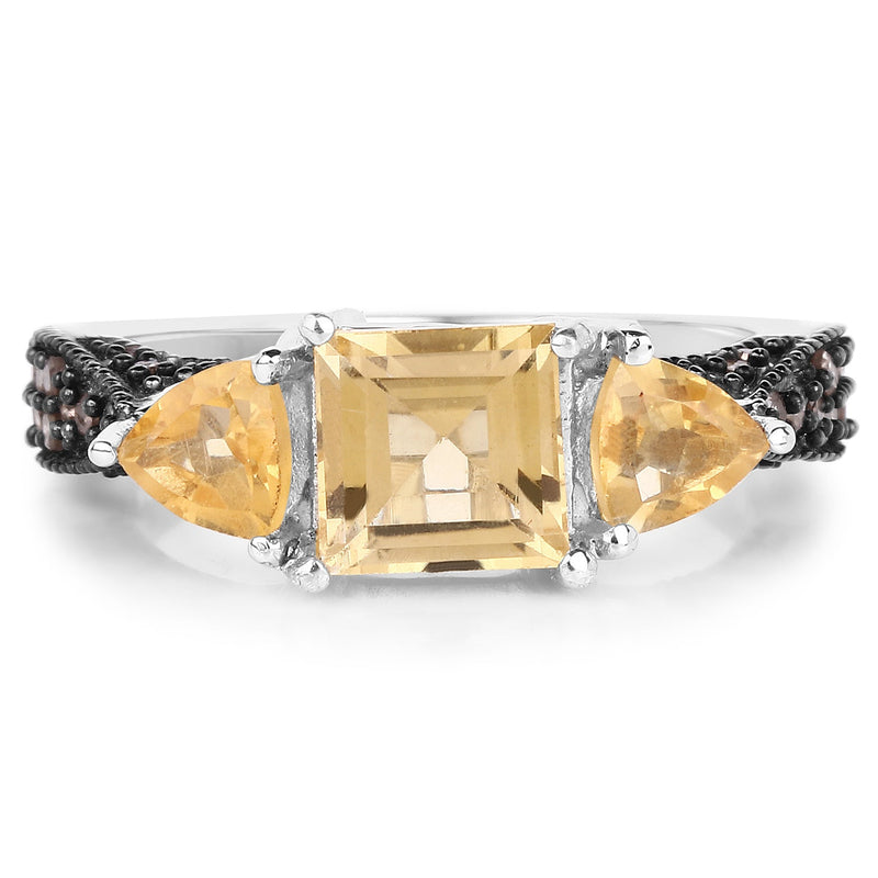 Bids.com 2.71 Carat Genuine Citrine and Champagne Diamond .925 Sterling Silver Ring Rings