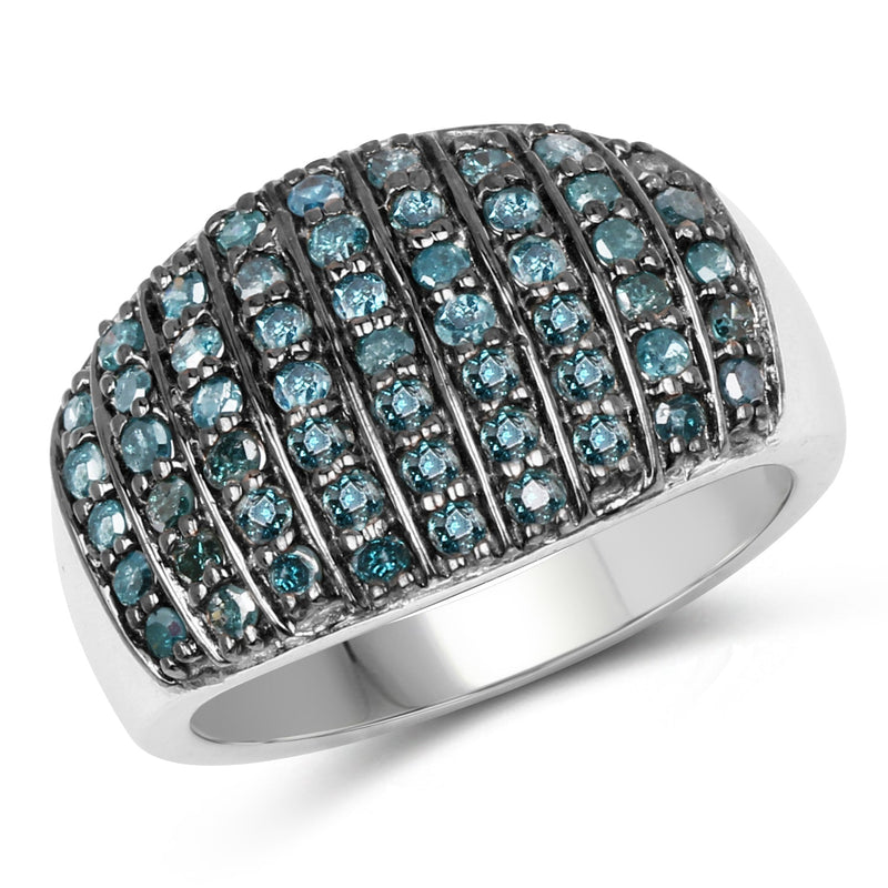 Bids.com 0.83 Carat Genuine Blue Diamond and White Diamond .925 Sterling Silver Ring Rings