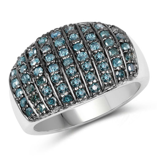 Bids.com 0.83 Carat Genuine Blue Diamond and White Diamond .925 Sterling Silver Ring Rings
