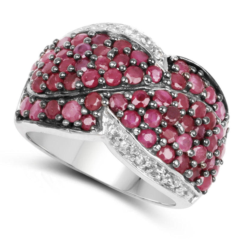 Bids.com 3.06 Carat Genuine Ruby & White Topaz .925 Sterling Silver Ring Rings