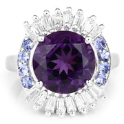 Bids.com 5.24 Carat Genuine Amethyst, Tanzanite & White Topaz .925 Sterling Silver Ring Rings