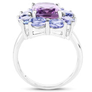 Bids.com 5.24 Carat Genuine Amethyst & Tanzanite .925 Sterling Silver Ring Rings