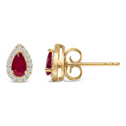 Bids.com 10K Yellow Gold 5X3 MM Pear-Cut Ruby and 1/7 Cttw Diamond Halo Stud Earrings (I-J Color, I1-I2 Clarity) Earrings