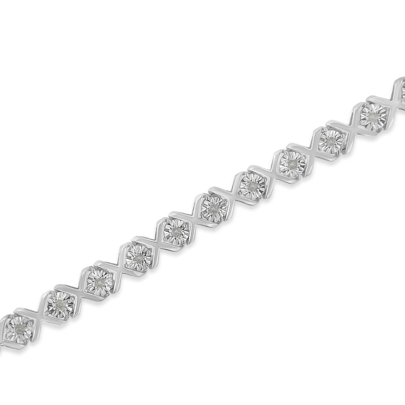 Bids.com .925 Sterling Silver 1/10 cttw Miracle-Set Round-Cut Diamond "X" Link Tennis Bracelet (I-J color, I2-I3 clarity) - 7.25" Bracelets White Smoke White.Sterling Silver / 7.25