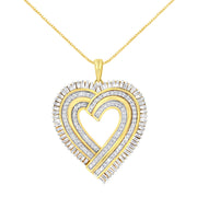 Bids.com 14K Yellow Gold Plated .925 Sterling Silver 1/4 Cttw Round and Baguette-Cut Diamond Composite Heart 18" Pendant Necklace (H-I Color, SI2-I1 Clarity) Necklaces
