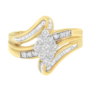 Bids.com 10K Yellow Gold 1/2 cttw Diamond Cluster Cocktail Ring (J-K Clarity, I1-I2 Color) - Size 7 Rings