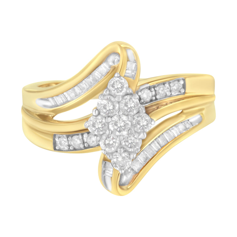 Bids.com 10K Yellow Gold 1/2 cttw Diamond Cluster Cocktail Ring (J-K Clarity, I1-I2 Color) - Size 7 Rings