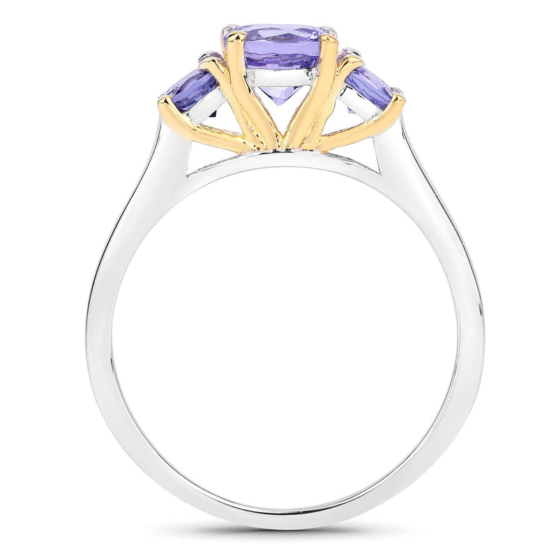 Bids.com Two Tone Plated 1.07 Carat Genuine Tanzanite .925 Sterling Silver Ring Rings