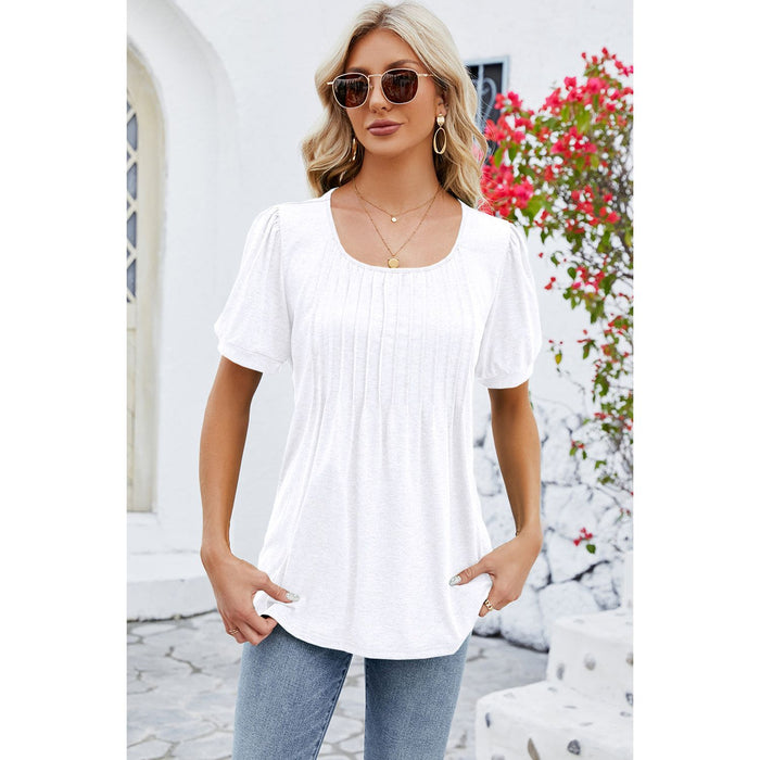 Ruched Scoop Neck Short Sleeve Blouse