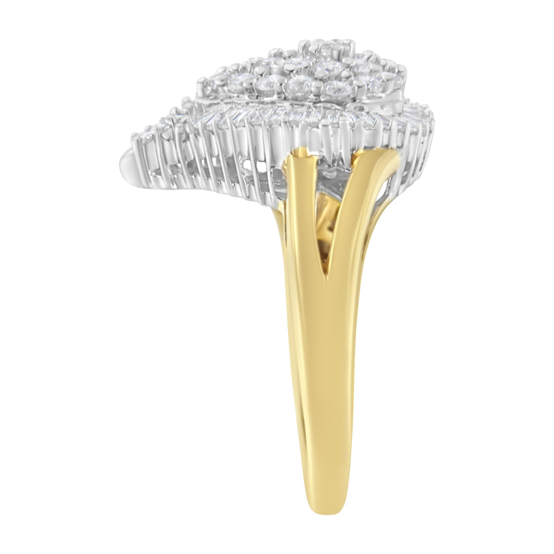 Bids.com 14K Yellow and White Gold 1.00 Cttw Round and Baguette-Cut Diamond Ballerina Cocktail Ring (H-I Color, SI2-I1 Clarity) Rings