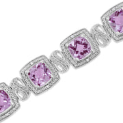 Bids.com .925 Sterling Silver 7x7 mm Cushion Cut Purple Amethyst and 1/10 cttw Round Cut Diamond Square Shape Tennis Bracelet (I-J Color, I1-I2 Clarity) - 7" Bracelets