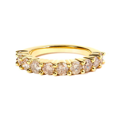 Bids.com 14K Yellow Gold Plated .925 Sterling Silver 2.0 Cttw Round Brilliant Cut Diamond 10 Stone Anniversary Band Ring (J-K Color, I1-I2 Clarity) - Size 6 Rings