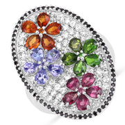 Bids.com 5.01 Carat Genuine Multi Stones .925 Sterling Silver Ring Rings