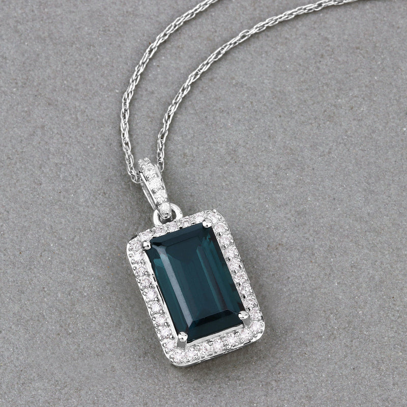 Bids.com 3.55 Carat Genuine Green Tourmaline and White Diamond 14K White Gold Pendant Pendants