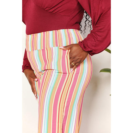 Double Take Striped Smocked Waist Pants with Pockets