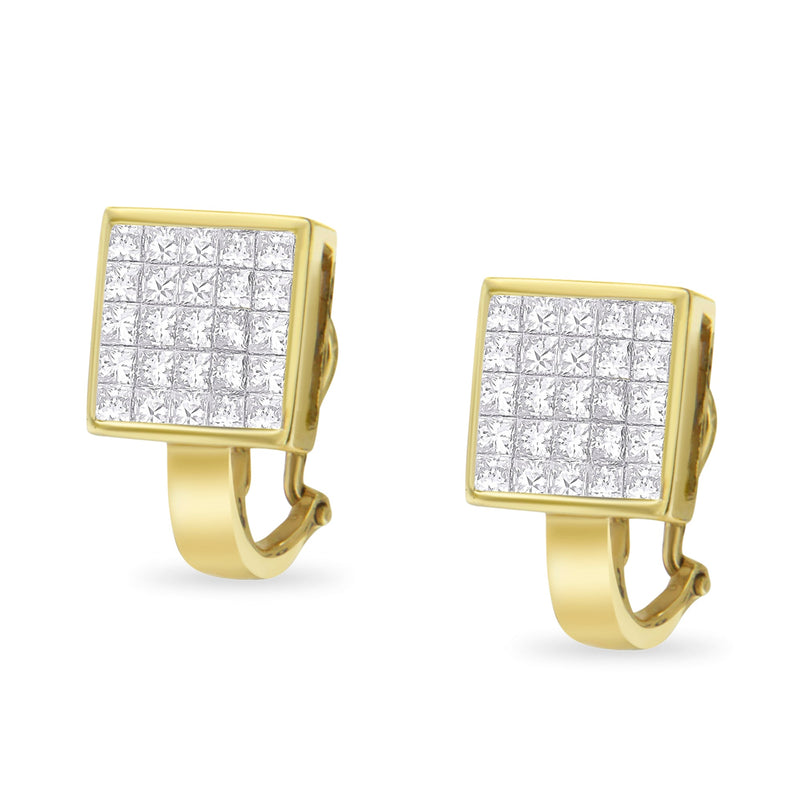 Bids.com 14K Yellow Gold 3-1/5 Cttw Princess Cut Diamond Â¾ Square Invisible Set Grid Huggy Style Omega Back Stud Earrings (G-H Color, VS1-VS2 Clarity) Earrings