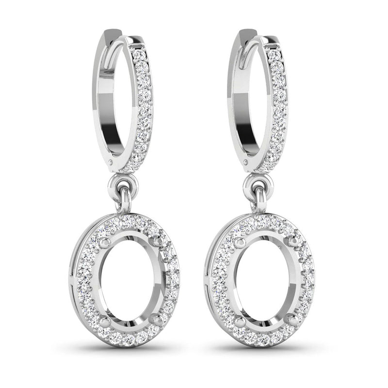 Bids.com 0.32 Carat Genuine White Diamond 14K White Gold Semi Mount Earrings - holds 8x6mm Oval Gemstones Earrings