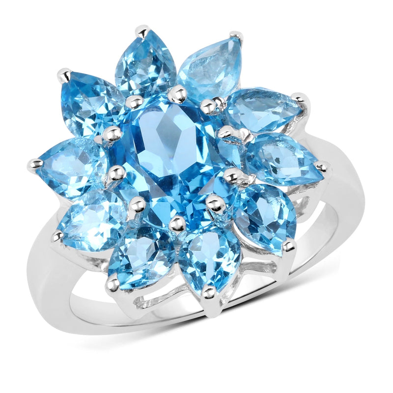 Bids.com 6.35 Carat Genuine Swiss Blue Topaz .925 Sterling Silver Ring Rings