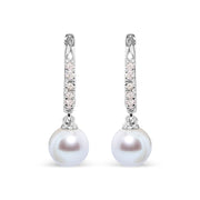 Bids.com 10K White Gold 6x6 MM Cultured Freshwater Pearl and Diamond Accent Drop Huggy Earring (H-I Color, I1-I2 Clarity) Earrings