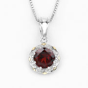 Bids.com 2.32 Carat Genuine Garnet and White Diamond 14K Yellow Gold with .925 Sterling Silver Pendant Pendants