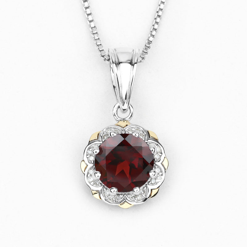 Bids.com 2.32 Carat Genuine Garnet and White Diamond 14K Yellow Gold with .925 Sterling Silver Pendant Pendants