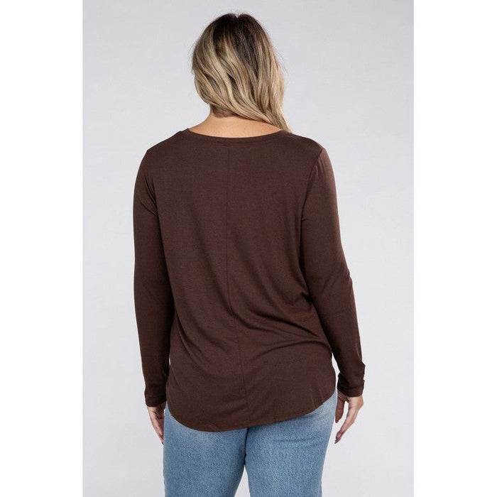 Plus Long Sleeve Round Neck Round Hem Top