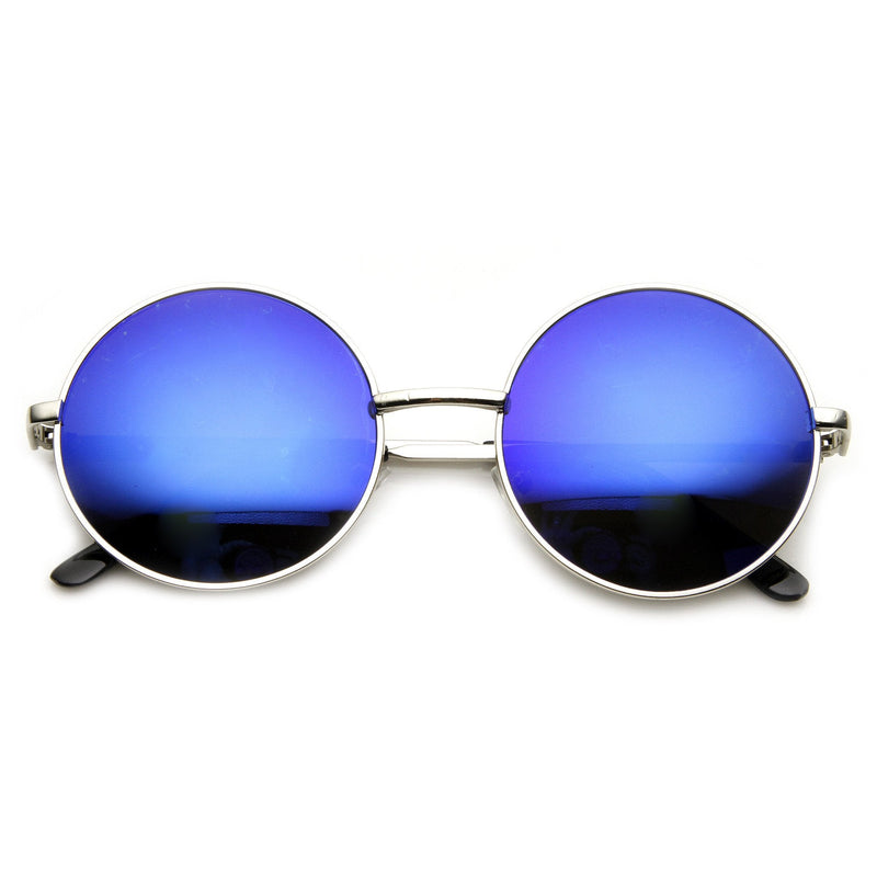 zeroUV Retro Flash Color Mirror Lens Round Metal Sunglasses 9203 Sunglasses