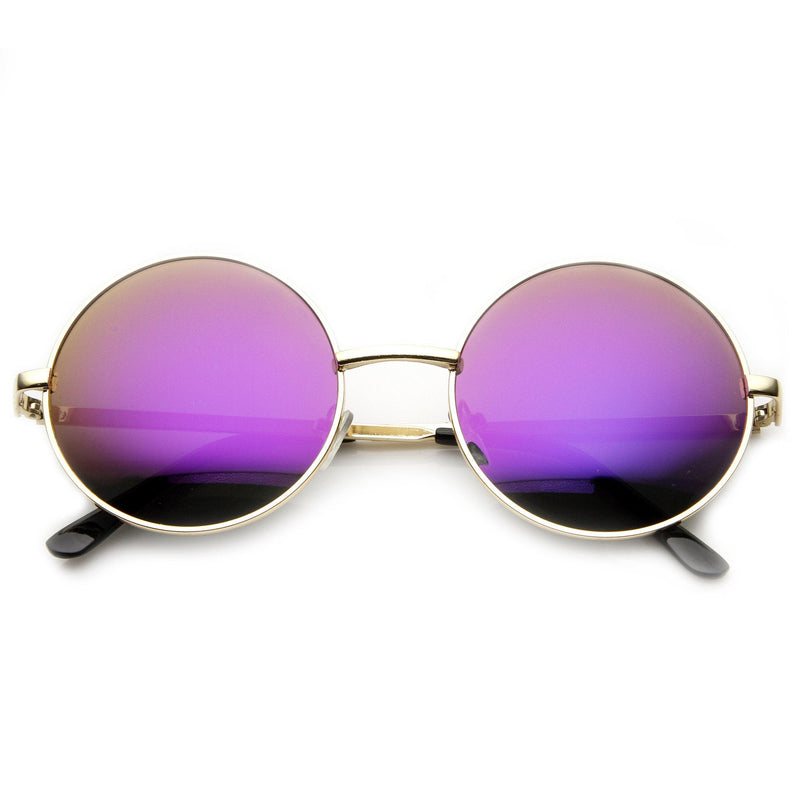 zeroUV Retro Flash Color Mirror Lens Round Metal Sunglasses 9203 Sunglasses