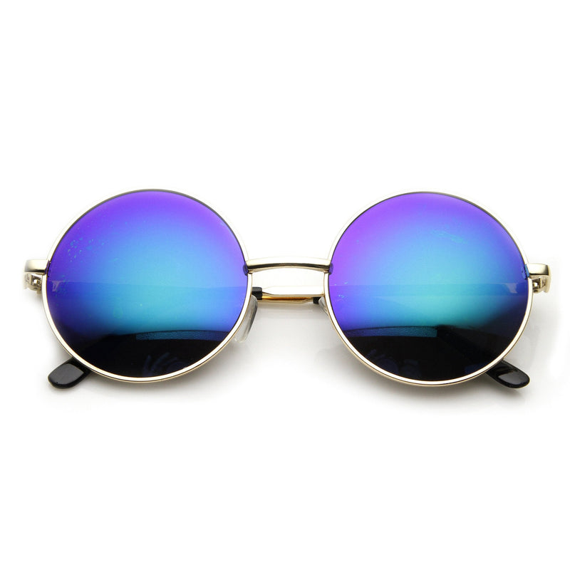 zeroUV Retro Flash Color Mirror Lens Round Metal Sunglasses 9203 Sunglasses