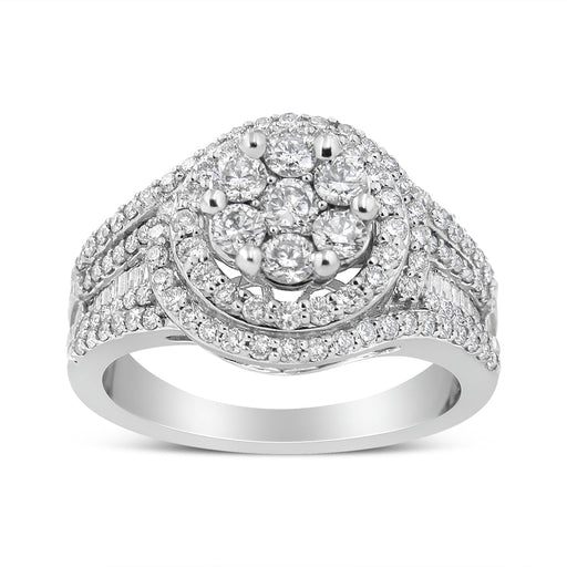 Bids.com 14K White Gold 1 1/2 Cttw Diamond Floral Cluster and Studded Shank Halo Ring (H-I Color, SI2-I1 Clarity) - Ring Size 7 Rings