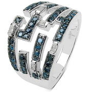 Bids.com 0.59 Carat Genuine Blue Diamond & White Diamond .925 Sterling Silver Ring Rings