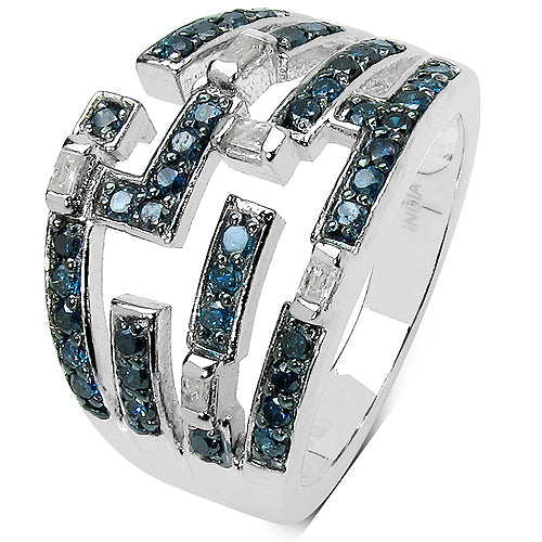 Bids.com 0.59 Carat Genuine Blue Diamond & White Diamond .925 Sterling Silver Ring Rings