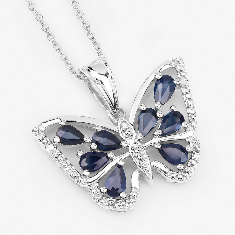 Bids.com 1.67 Carat Genuine Blue Sapphire and White Zircon .925 Sterling Silver Pendant Pendants