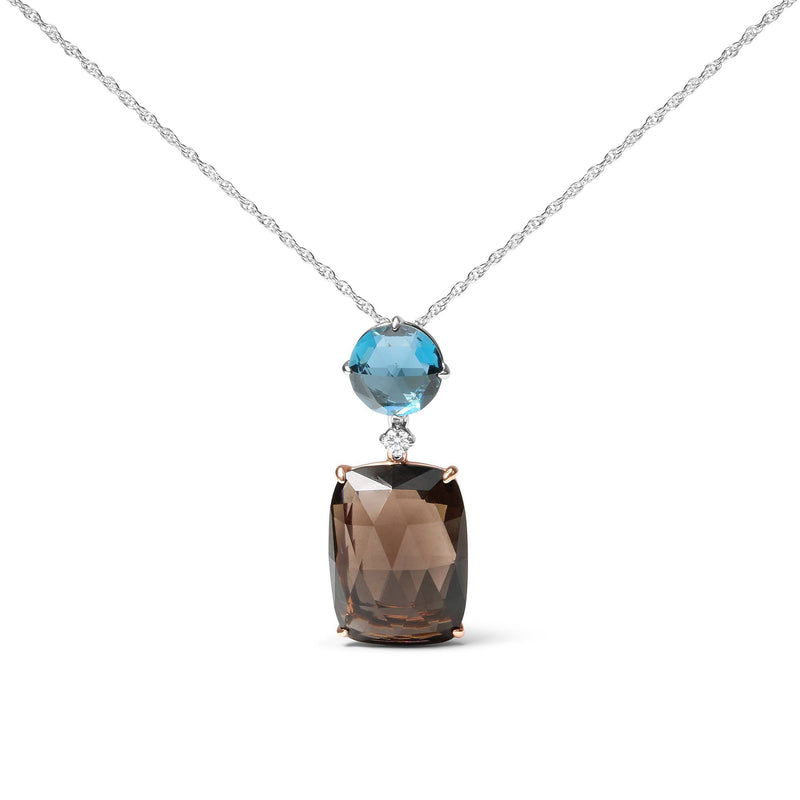 Bids.com 18K Rose and White Gold Diamond Accent and London Blue Topaz and Cushion Cut Smoky Quartz Gemstone Dangle Drop 18" Pendant Necklace (G-H Color, SI1-SI2 Clarity) Necklaces