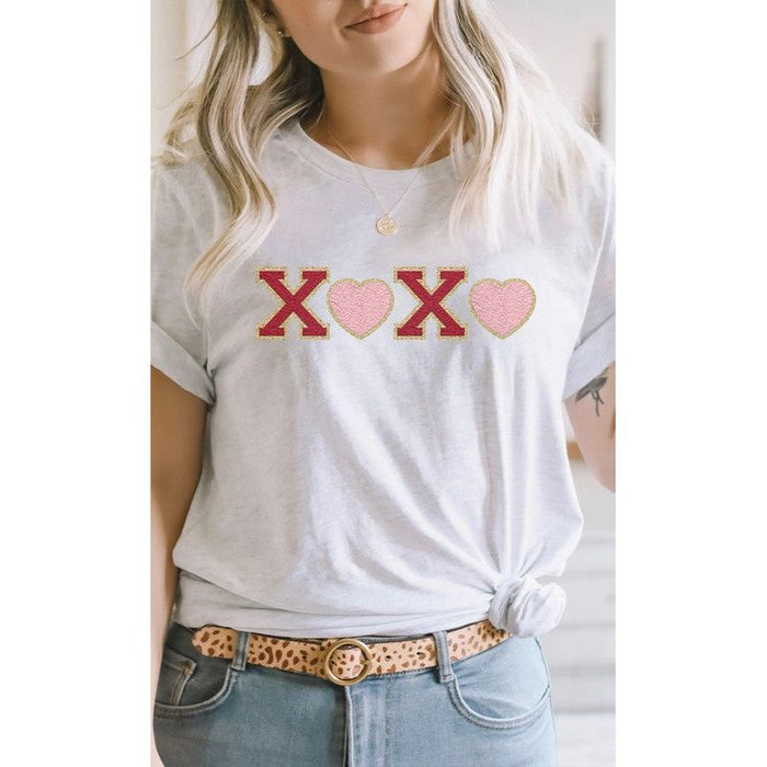 Heart XOXO Faux Chenille Letters Graphic Tee