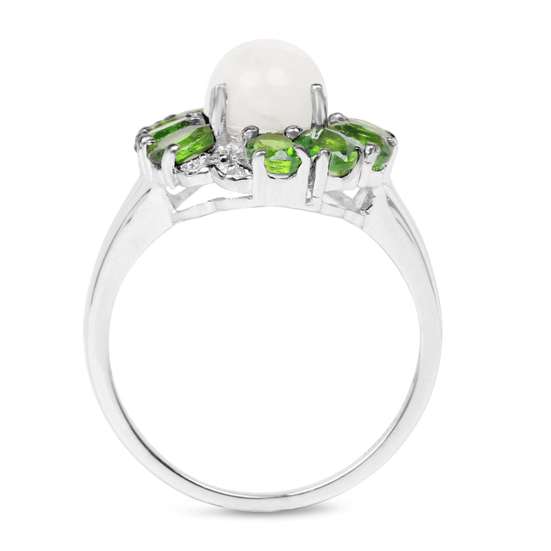Bids.com 2.93 Carat Genuine Ethiopian Opal, Chrome Diopside & White Topaz .925 Sterling Silver Ring Rings