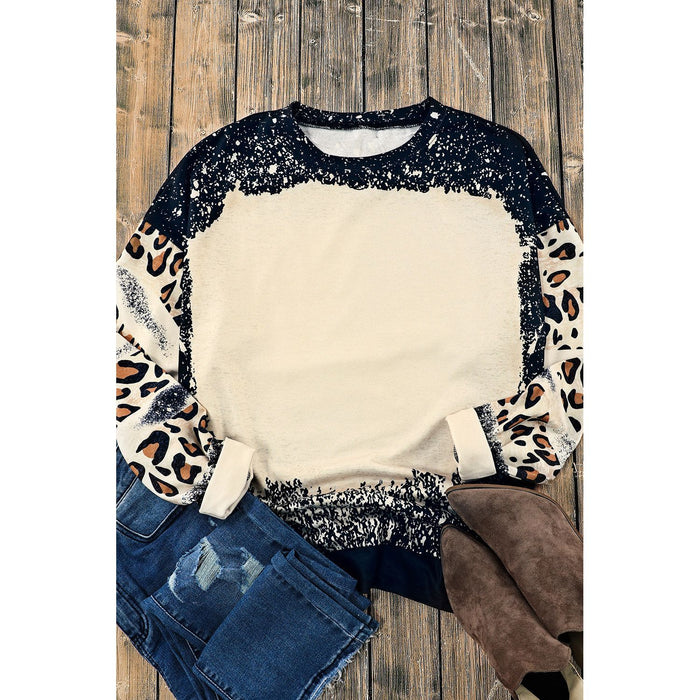 Leopard Round Neck Long Sleeve Sweatshirt