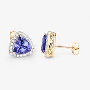 Bids.com 3.82 Carat Genuine Tanzanite and White Diamond 14K Yellow Gold Earrings Earrings