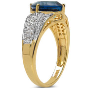 Bids.com 18K Yellow Gold Plated 3.83 Carat Genuine London Blue Topaz & White Topaz .925 Sterling Silver Ring Rings
