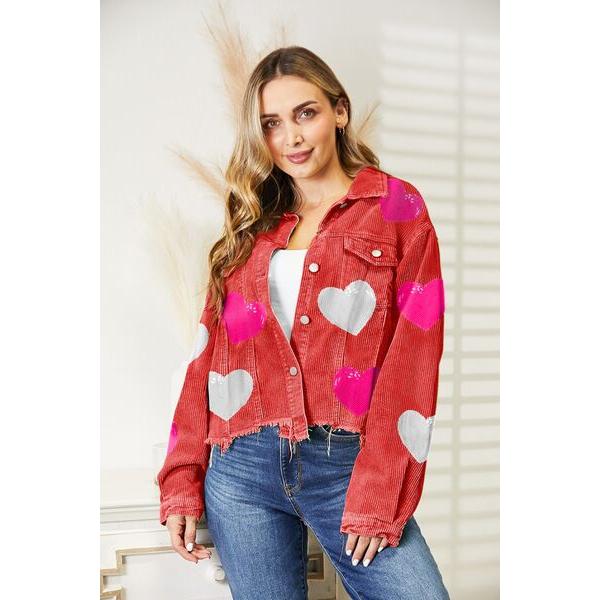 Heart Sequin Dropped Shoulder Jacket