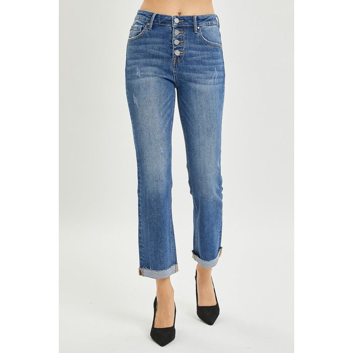 RISEN Button Fly Cropped Bootcut Jeans