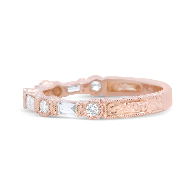 Bids.com 14K Rose Gold 3/8 Cttw Baguette and Round Diamond Bridal Band - (H-I Color, VS1-VS2 Clarity) - Size 6.75 Rings