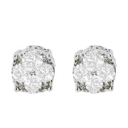 Bids.com .925 Sterling Silver 1/2 cttw Prong Set Round-Cut Diamond Cluster Stud Earring (I-J Color, I2-I3 Clarity) Earrings