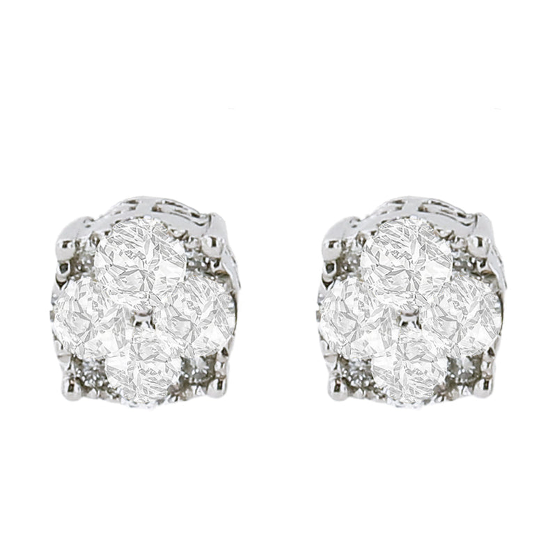 Bids.com .925 Sterling Silver 1/2 cttw Prong Set Round-Cut Diamond Cluster Stud Earring (I-J Color, I2-I3 Clarity) Earrings