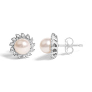 Bids.com 10K White Gold Heirloom-Style Pearl and Diamond Accent Halo Stud Earrings (I-J color, I1-I2 Clarity) Earrings