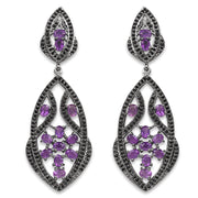 Bids.com 5.74 Carat Genuine Amethyst and Black Spinel .925 Sterling Silver Earrings Earrings