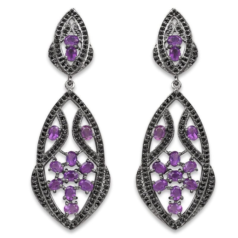 Bids.com 5.74 Carat Genuine Amethyst and Black Spinel .925 Sterling Silver Earrings Earrings