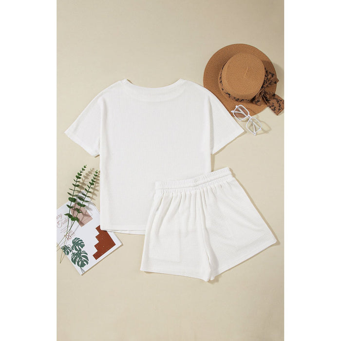 Round Neck Short Sleeve Top and Drawstring Shorts Set